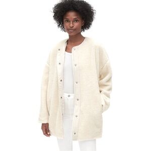 Gap Sherpa Cocoon Jacket Ivory Teddy Fleece Snap Front Lined Petite Medium MP